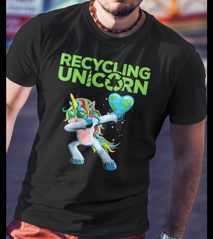 Recycling Unicorn Dabbing With Earth Heart T-Shirt