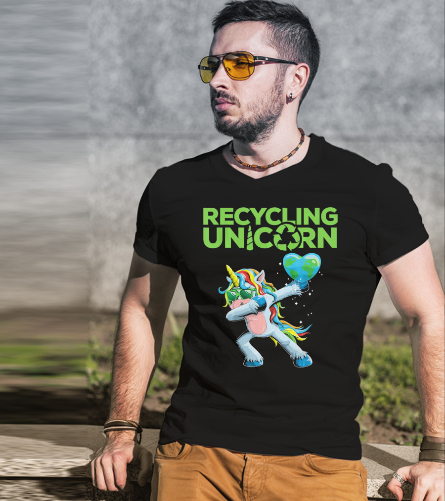 Recycling Unicorn Dabbing With Earth Heart T-Shirt