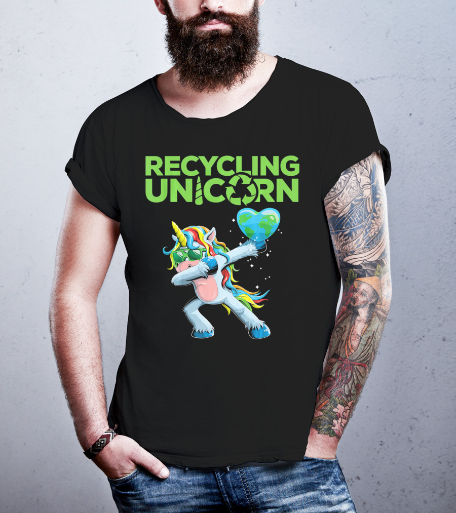 Recycling Unicorn Dabbing With Earth Heart T-Shirt