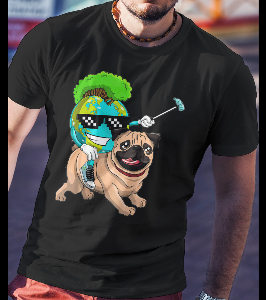 Earth Day Pug With Cool Recycling Globe And Sunglasses T-Shirt