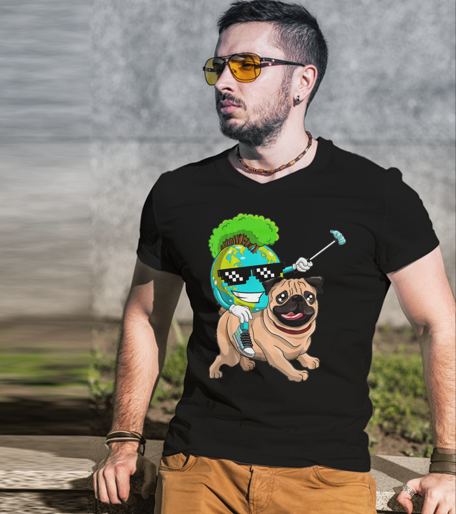 Earth Day Pug With Cool Recycling Globe And Sunglasses T-Shirt