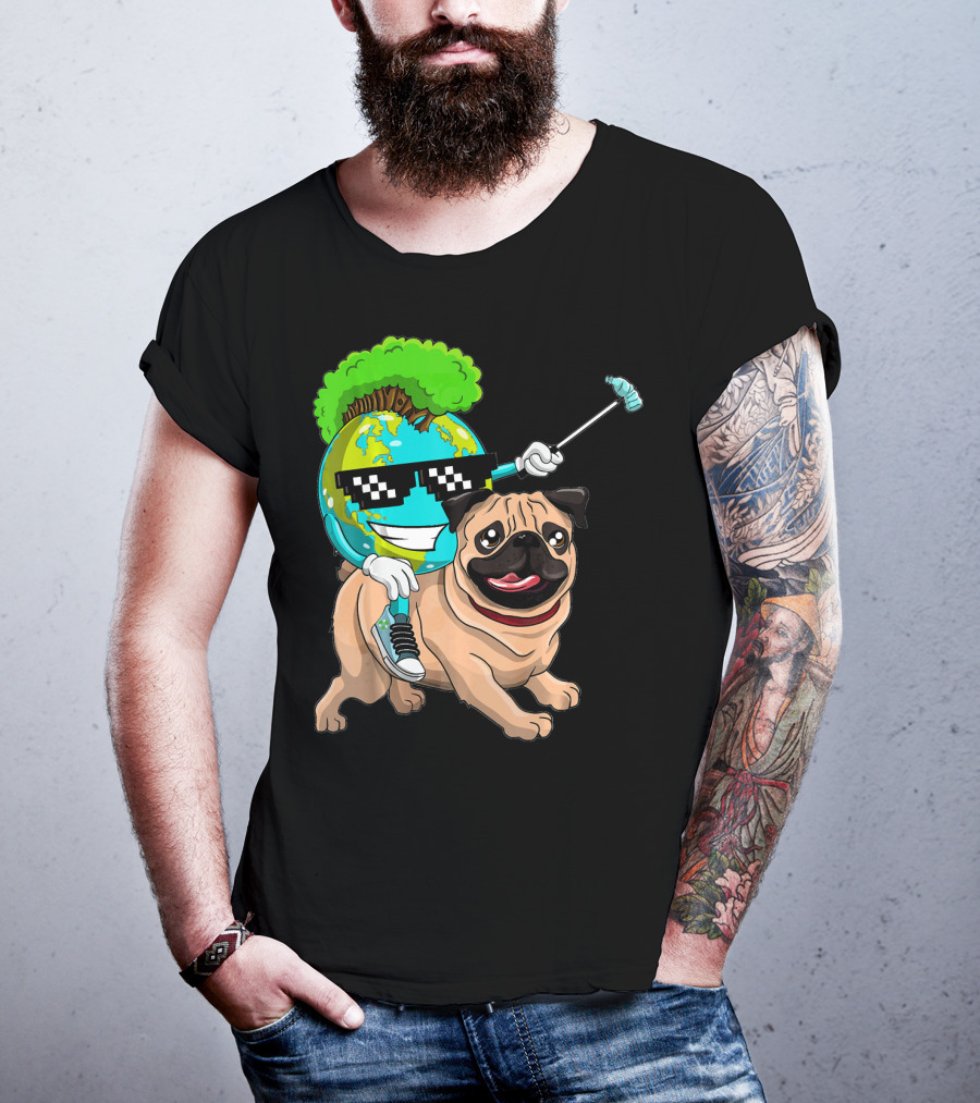 Earth Day Pug With Cool Recycling Globe And Sunglasses T-Shirt