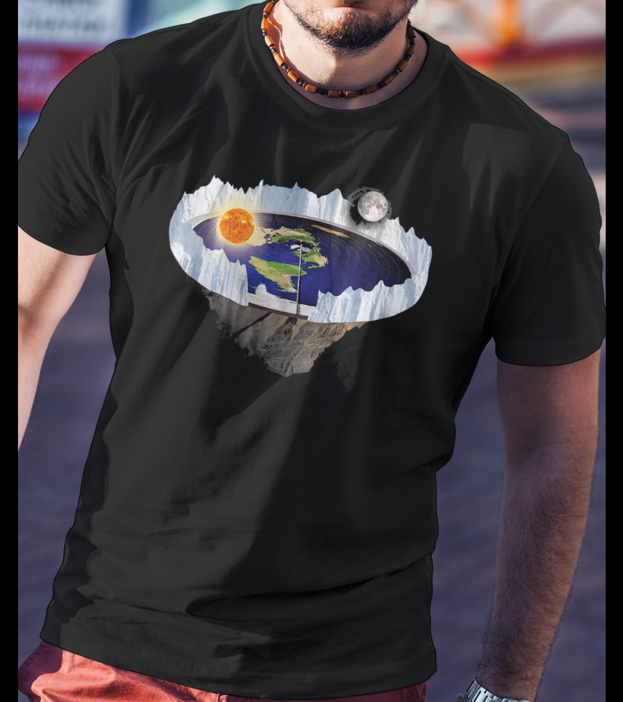 Flat Earth Ice Wall With Sun And Moon T-Shirt