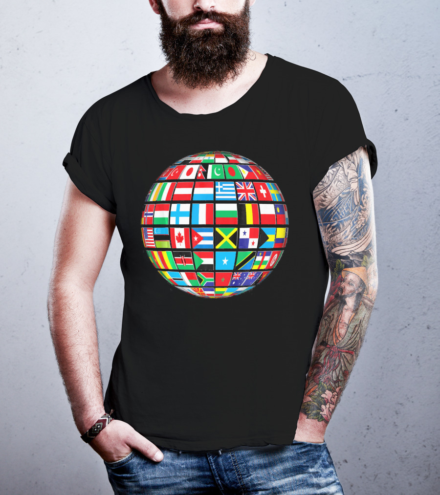 World Flag Buttons Global Flags Sphere T-Shirt