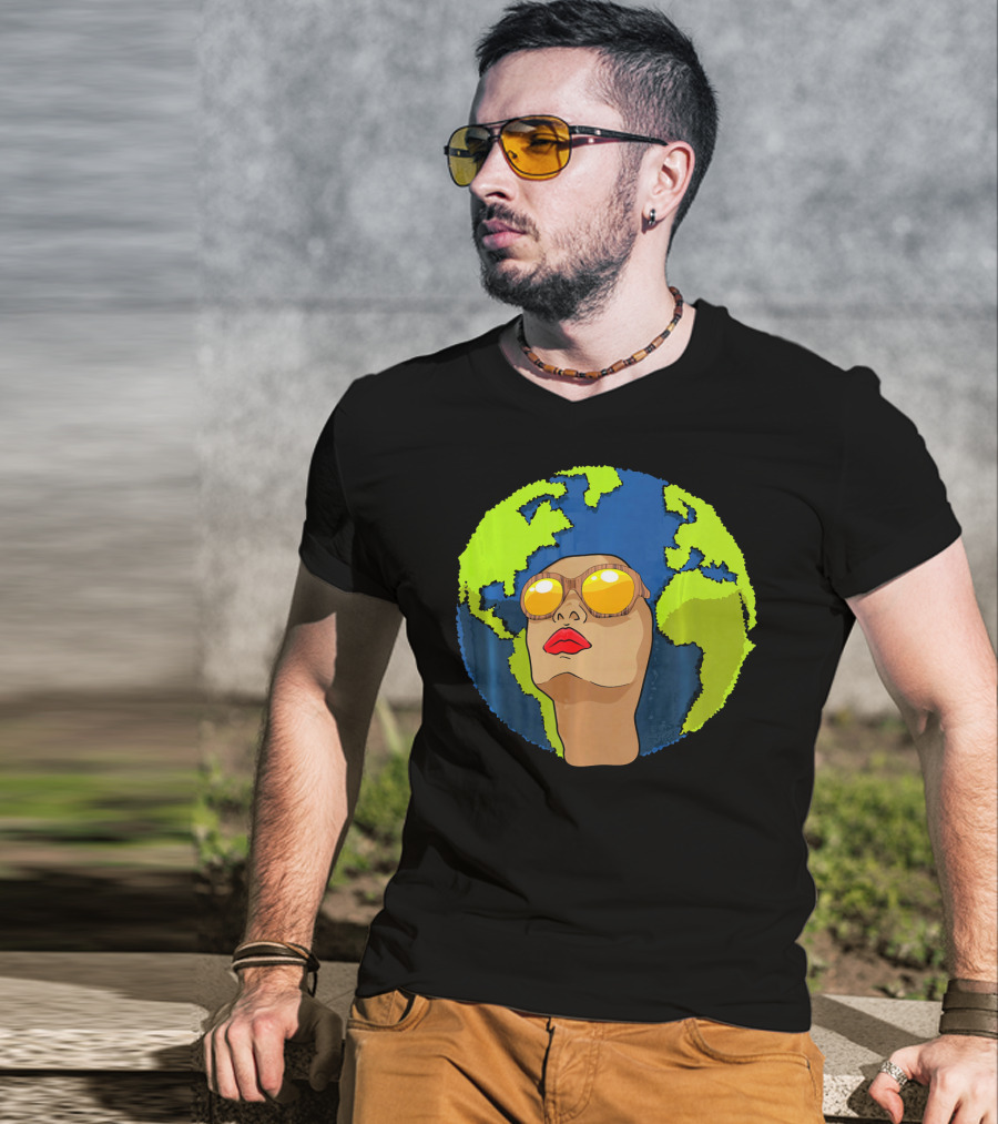 Arbor Mother Earth Day Sunglasses Reflection Globe Face T-Shirt