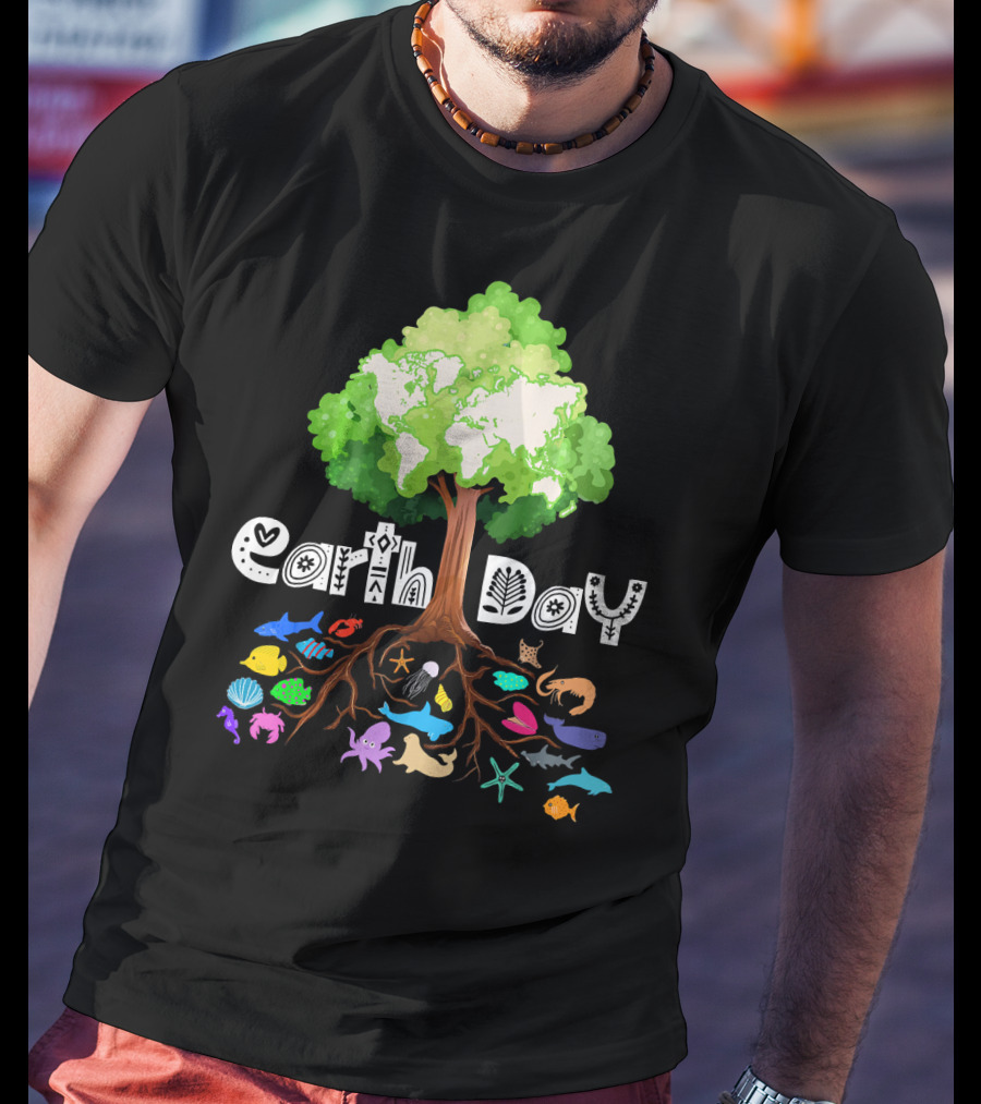 Earth Day Tree And Marine Life For Kids Women Men Adult Nat T-Shirt