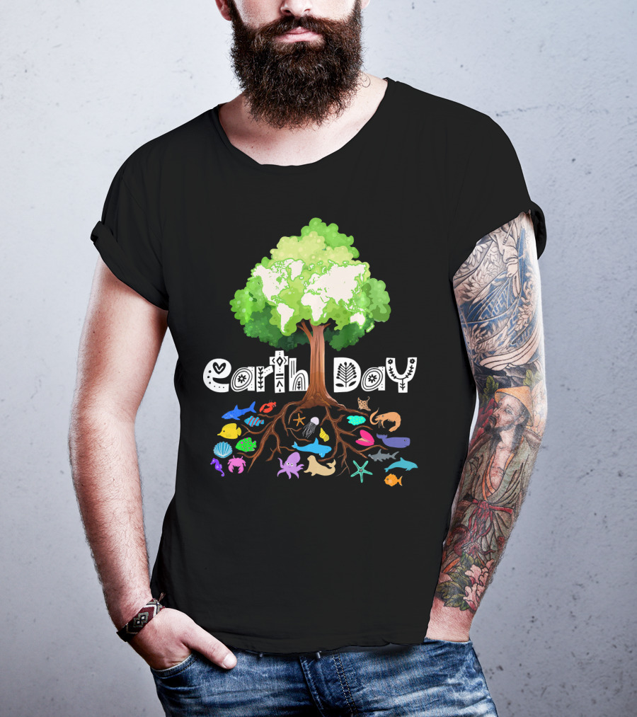 Earth Day Tree And Marine Life For Kids Women Men Adult Nat T-Shirt