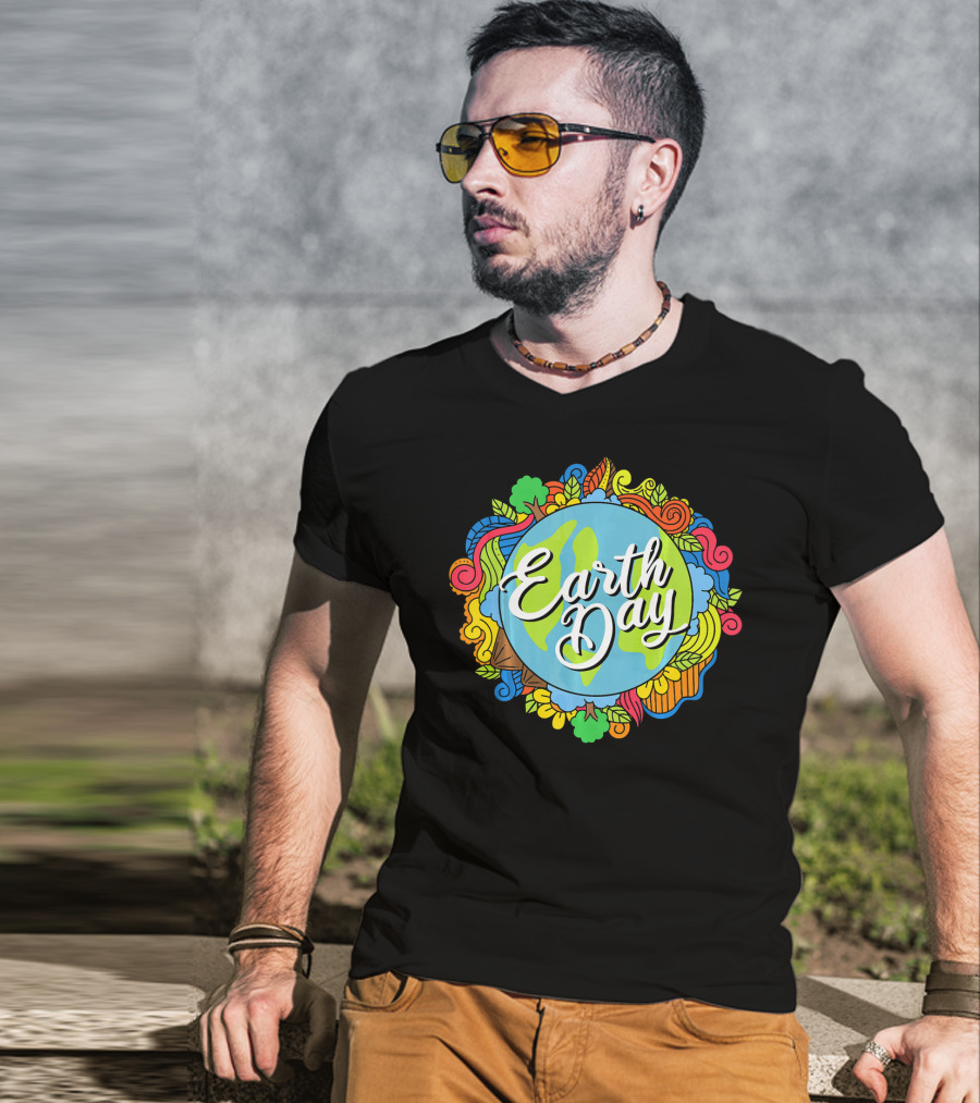 Earth Day Colorful Earth Doodle For Teachers T-Shirt