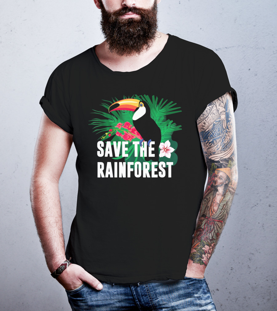 Save The Rainforest Earth Day Toucan And Tropical Flowers T-Shirt