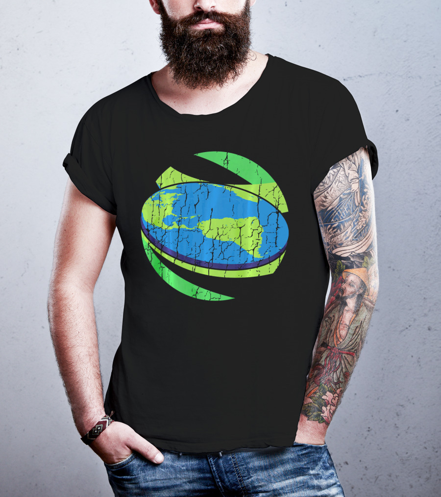 Flat Earth Flat Earther Planet Cracked Globe T-Shirt