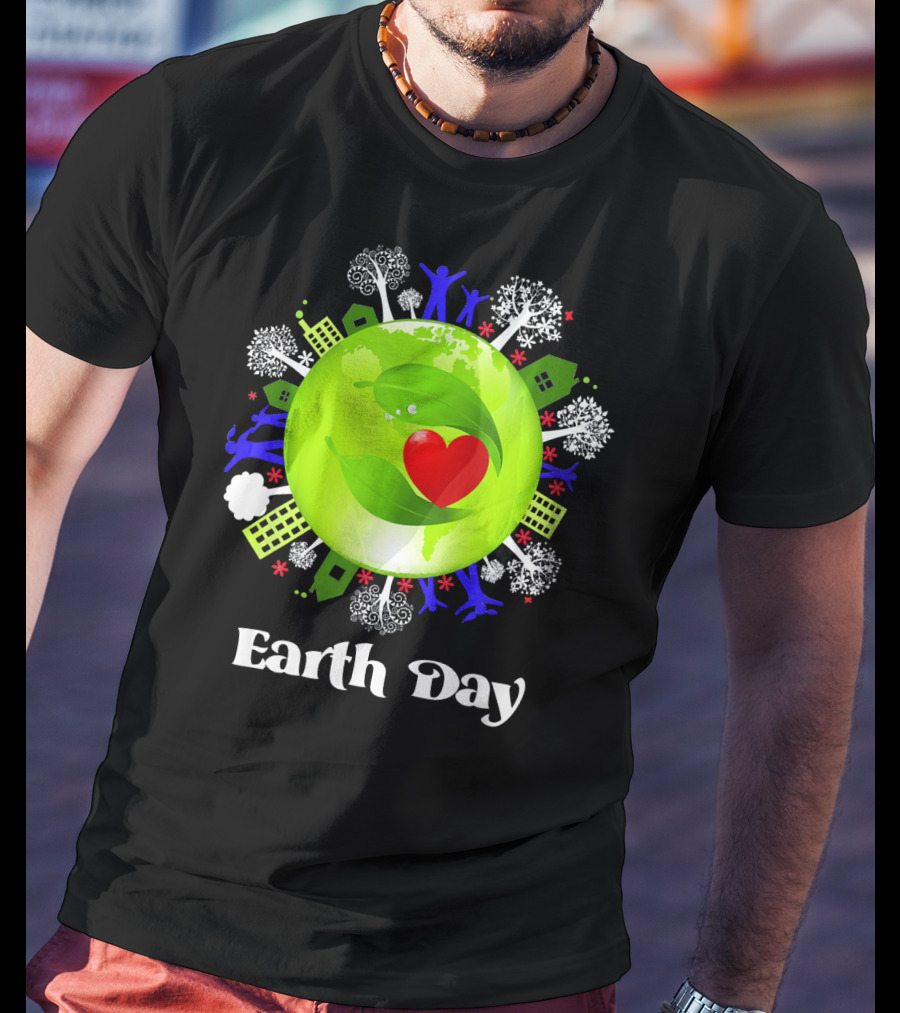 Earth Day Planet Earth Love With Leaf And Heart T-Shirt