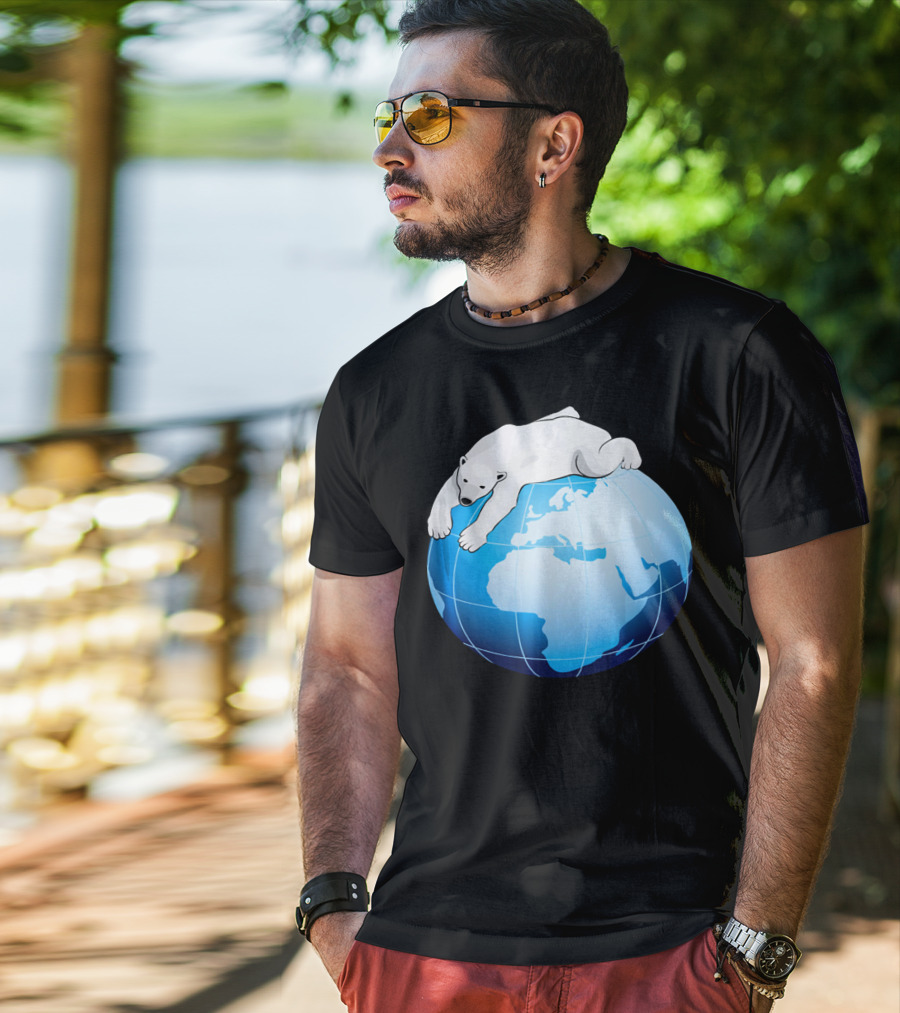 Cute Polar Bear Hugging Earth For Earth Day T-Shirt