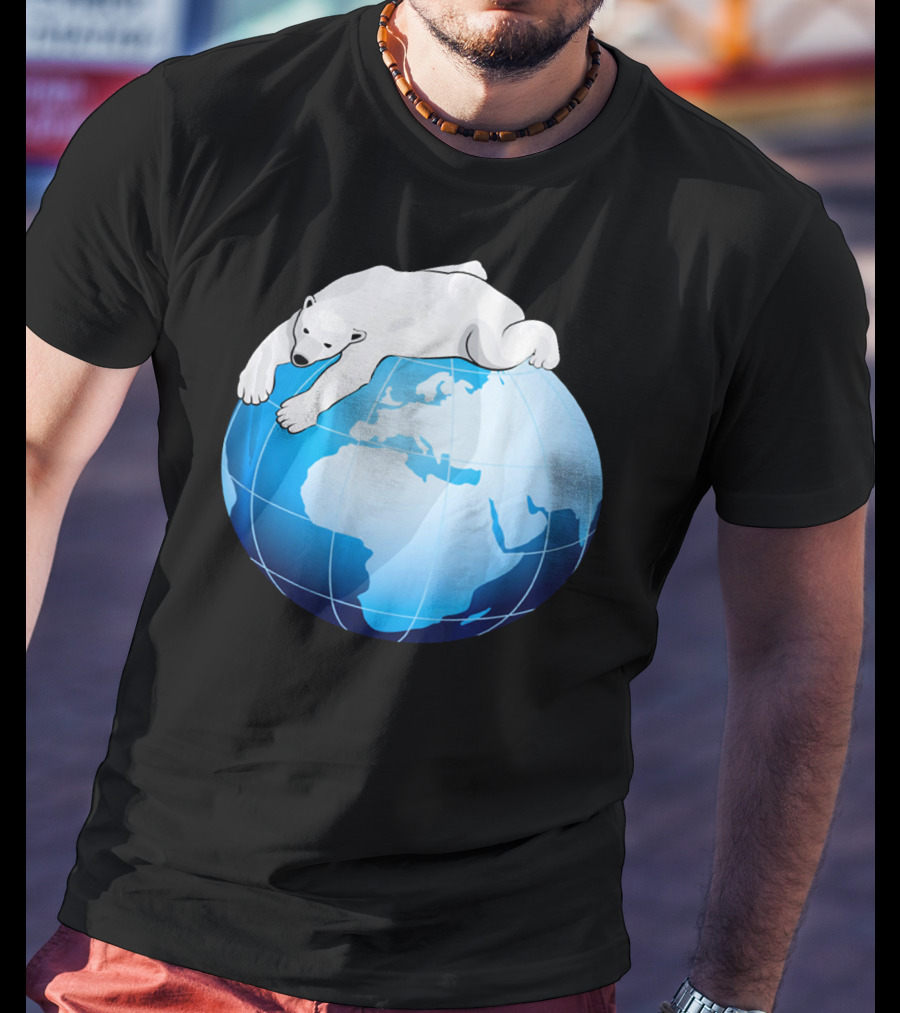 Cute Polar Bear Hugging Earth For Earth Day T-Shirt