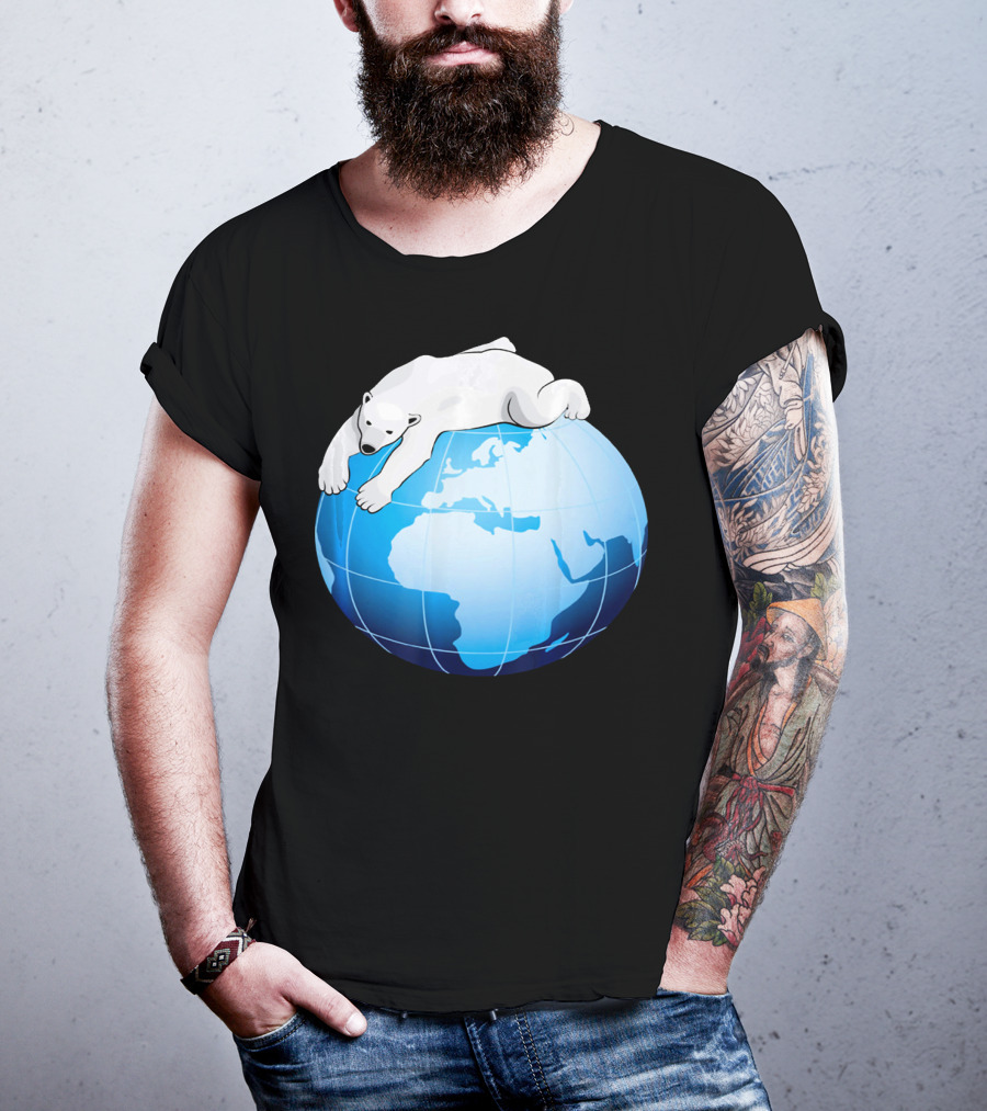 Cute Polar Bear Hugging Earth For Earth Day T-Shirt