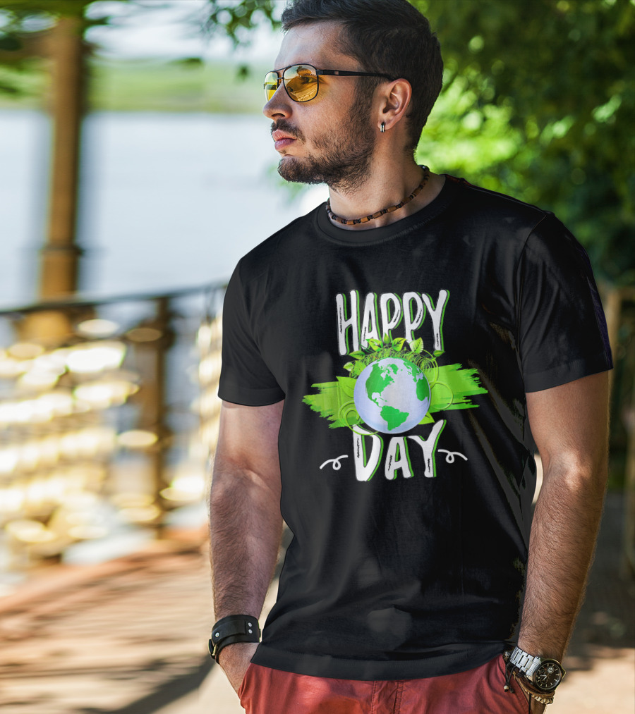 Happy Day Earth Green Leaves Planet T-Shirt