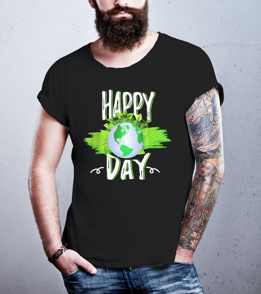 Happy Day Earth Green Leaves Planet T-Shirt