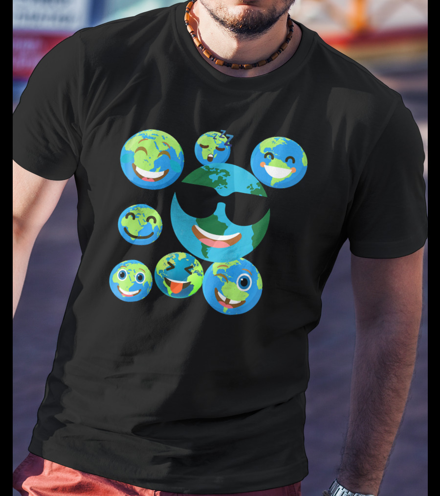 Cute Earth Emoji Smileys Emotion Faces T-Shirt
