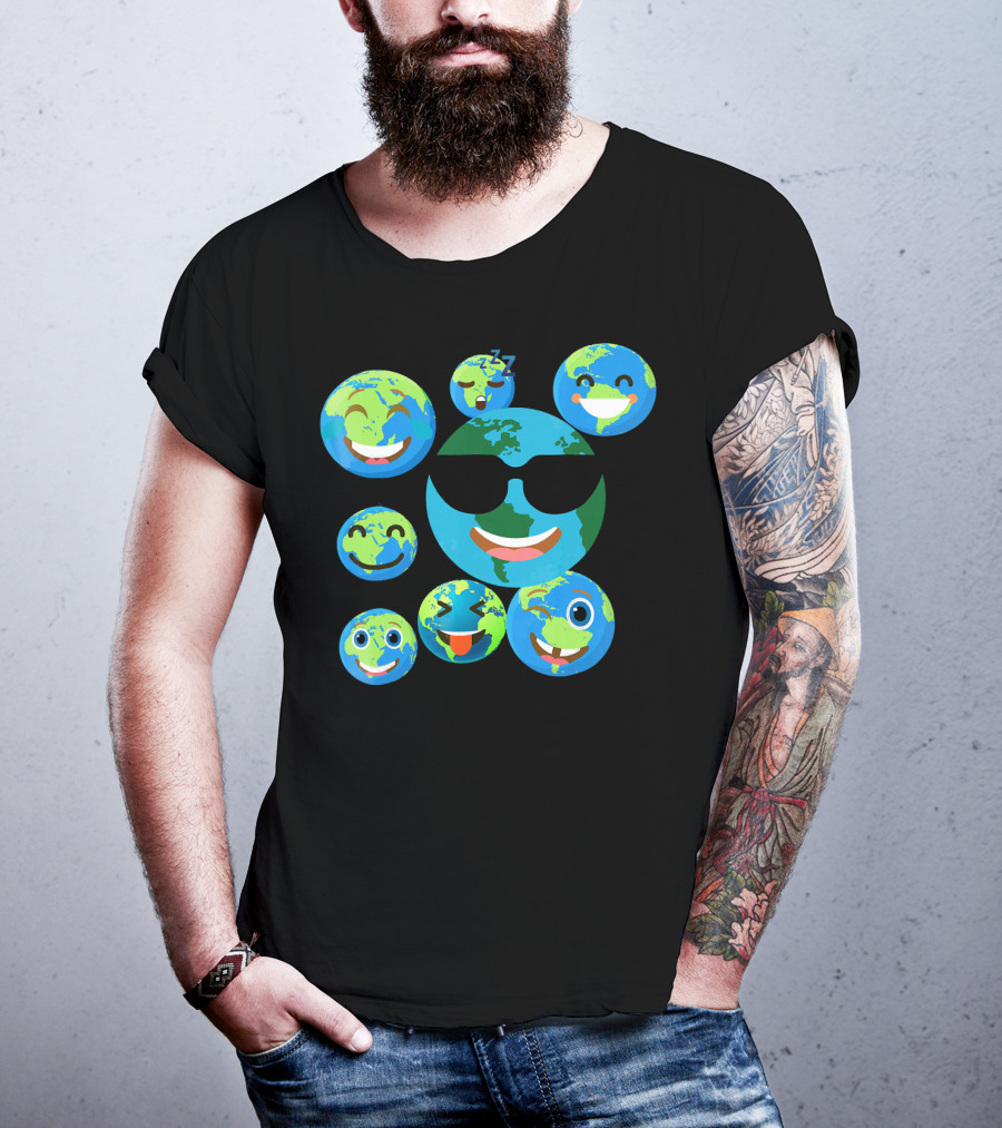 Cute Earth Emoji Smileys Emotion Faces T-Shirt