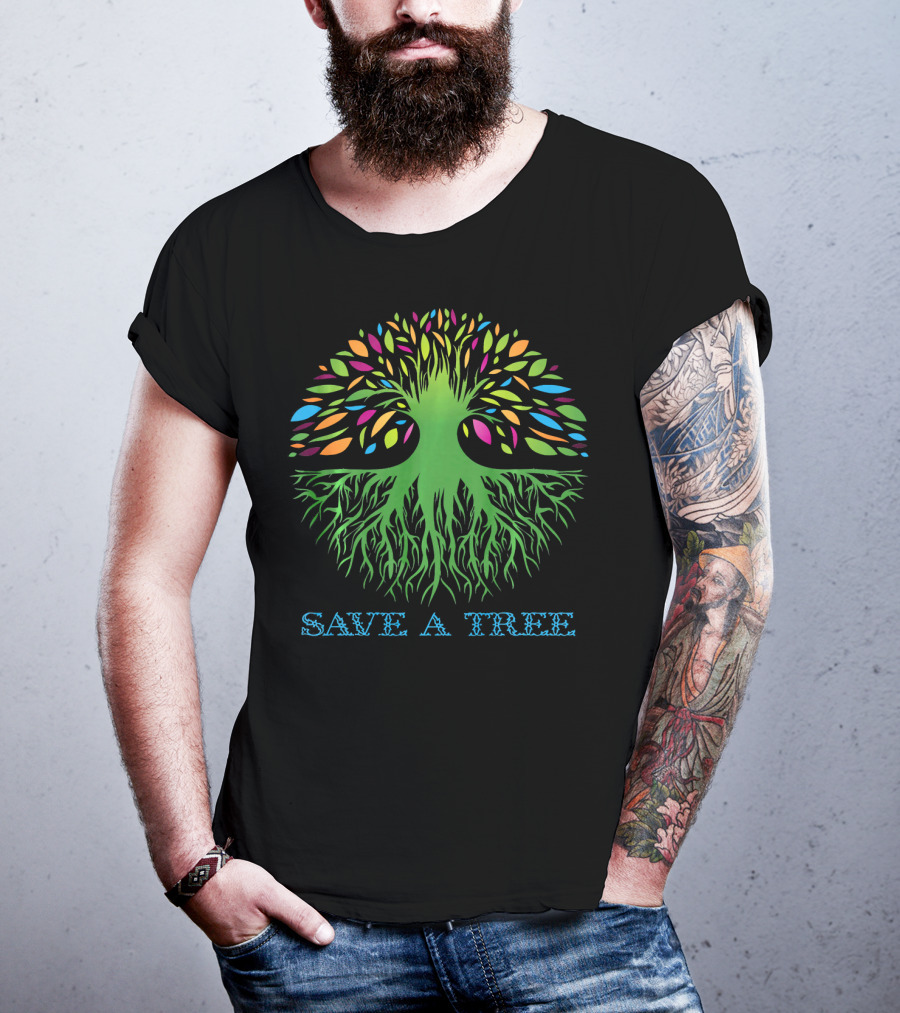 Save A Tree Hippy Protect Forest Woods Colorful Tree Roots T-Shirt