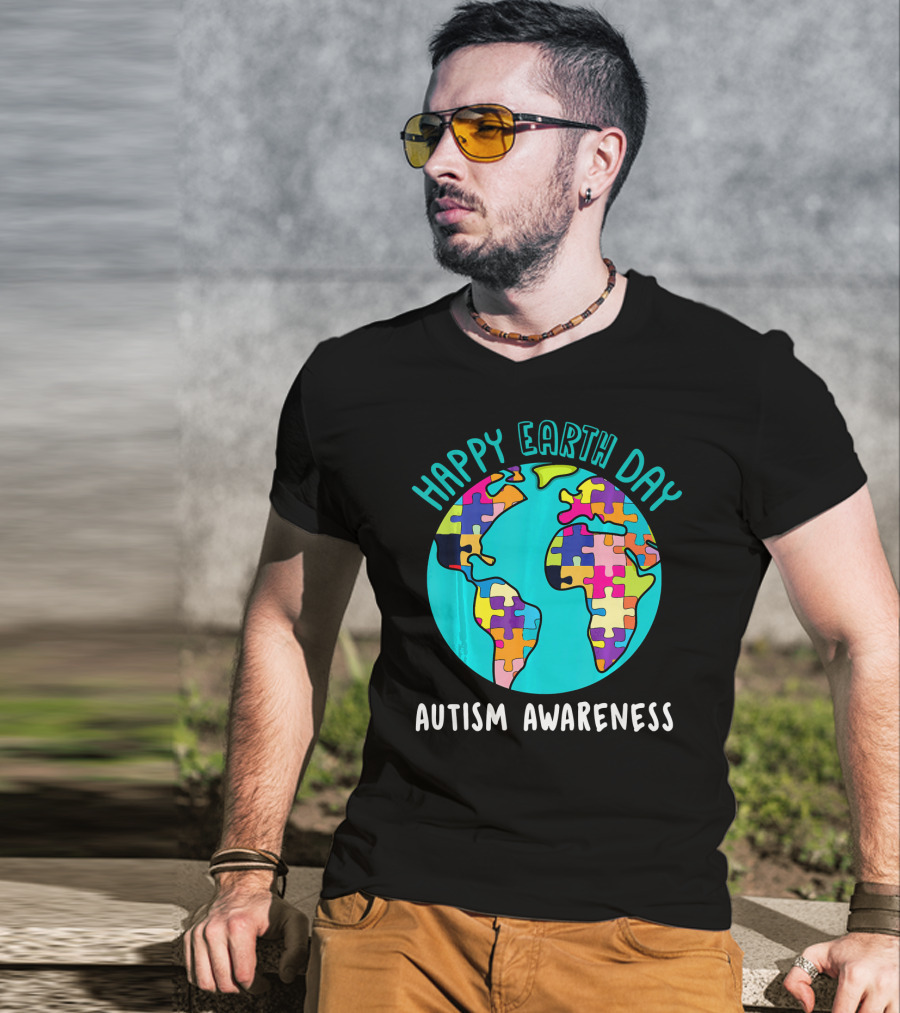 Happy Earth Day Autism Awareness Puzzle Globe T-Shirt