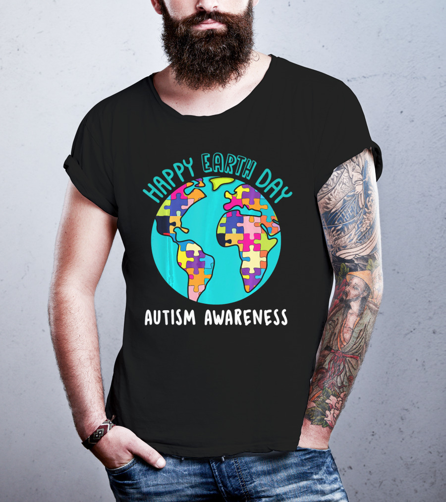 Happy Earth Day Autism Awareness Puzzle Globe T-Shirt