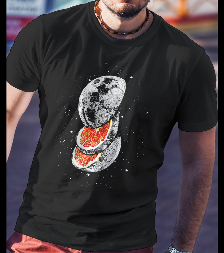 Lunar Fruit Orange Slices With Celestial Moon Earth T-Shirt