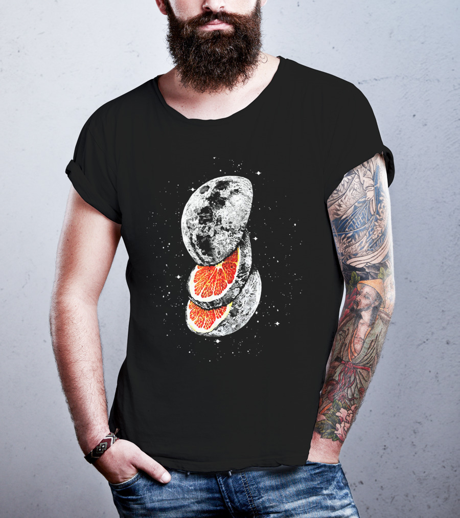 Lunar Fruit Orange Slices With Celestial Moon Earth T-Shirt