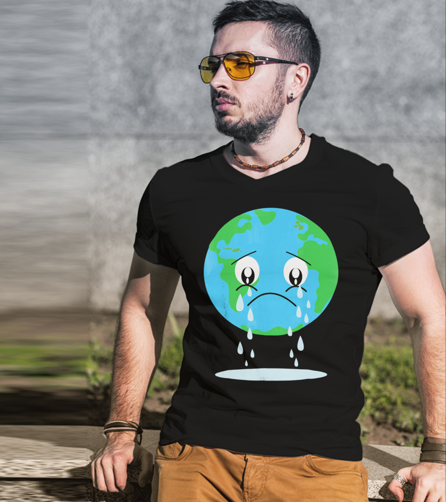Sad Earth Crying Environmental Green Planet T-Shirt
