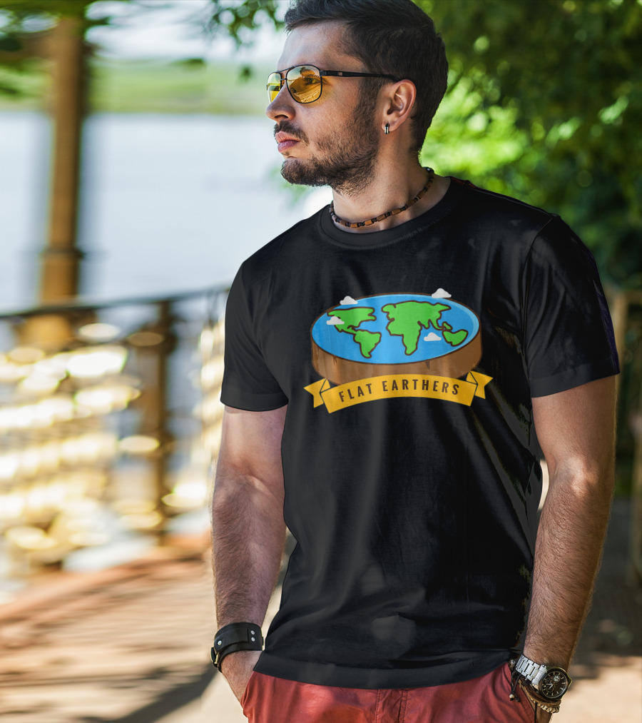 Flat Earthers Flat Earth Society Earth Disc Banner T-Shirt