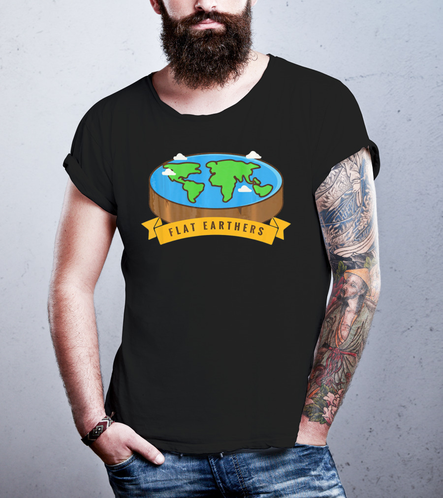 Flat Earthers Flat Earth Society Earth Disc Banner T-Shirt
