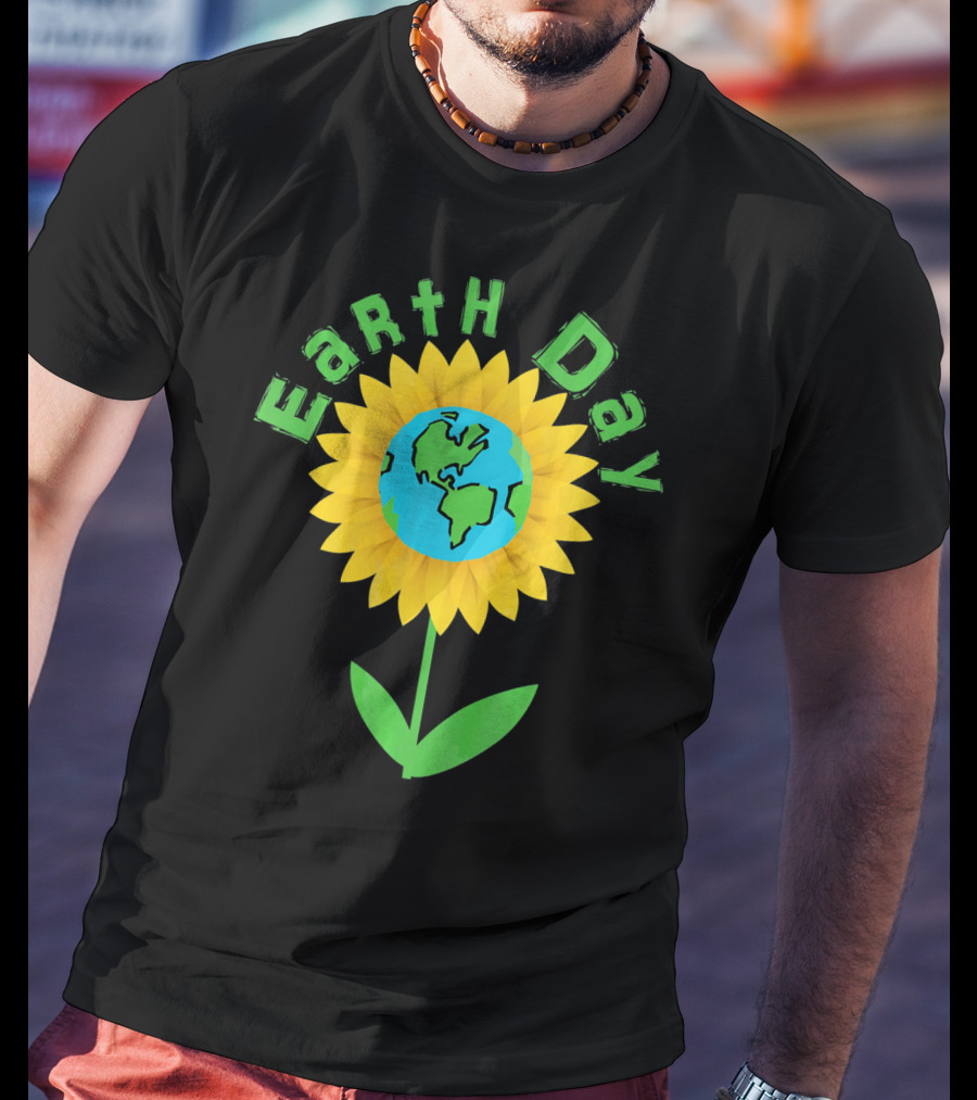 Earth Day Sunflower With Globe For Science Teacher T-Shirt