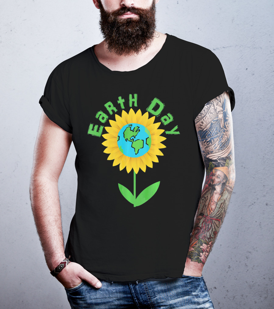 Earth Day Sunflower With Globe For Science Teacher T-Shirt