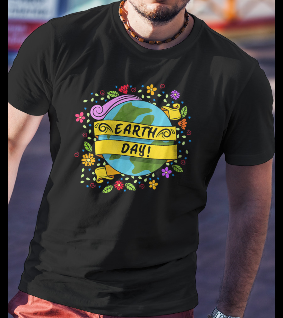 Earth Day Floral Planet Banner T-Shirt