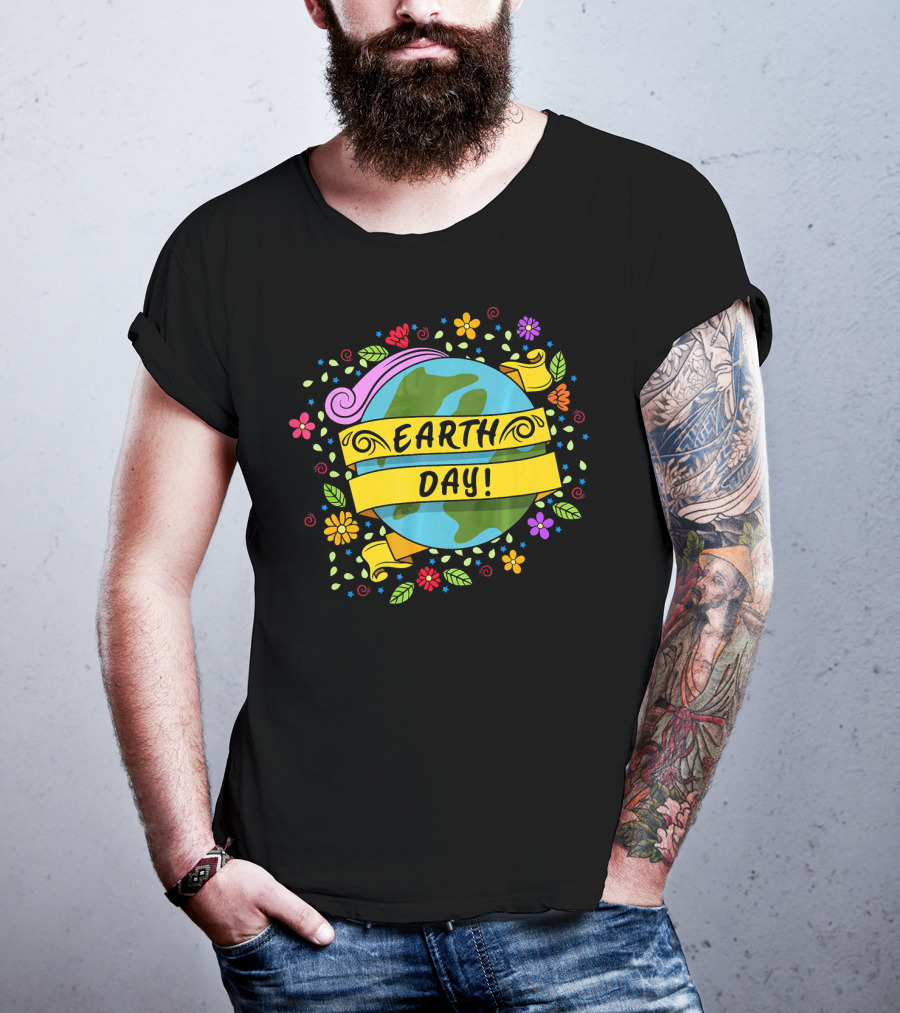 Earth Day Floral Planet Banner T-Shirt