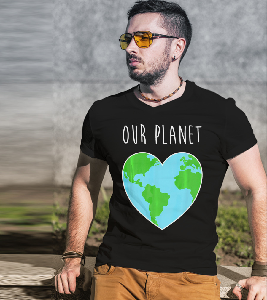OUR PLANET Heart Earth Map Climate Change Awareness T-Shirt