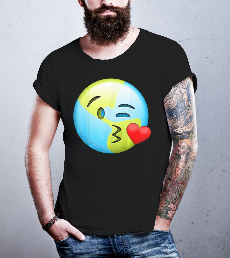 Cute Earth Day Kiss Emoji Lips Kids Emoticon T-Shirt