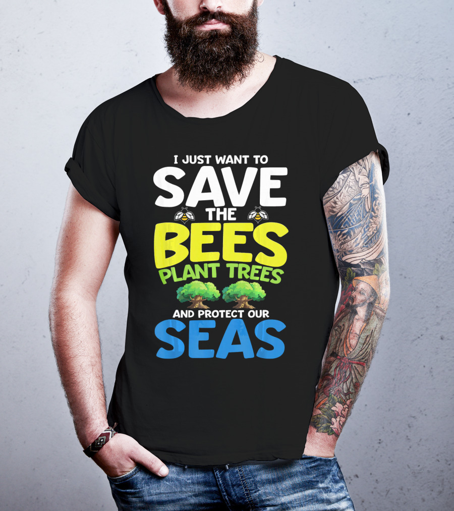 Save The Bees Plant Trees Protect Our Seas Earth Day Kids T-Shirt