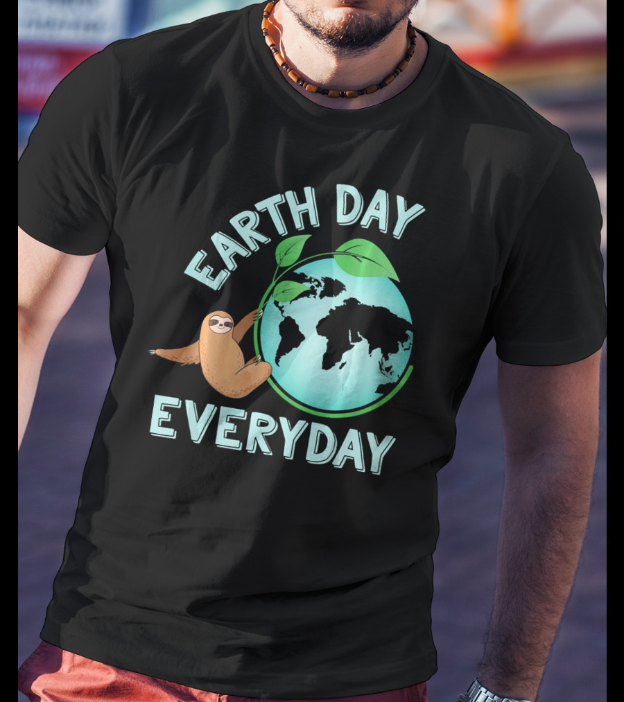 Earth Day Everyday Sloth Hanging On Globe Kids Women T-Shirt