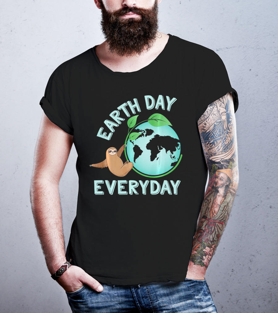 Earth Day Everyday Sloth Hanging On Globe Kids Women T-Shirt