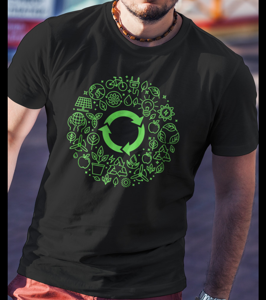 Earth Day Recycle Save Our Planet Eco-Friendly Symbol Icons T-Shirt
