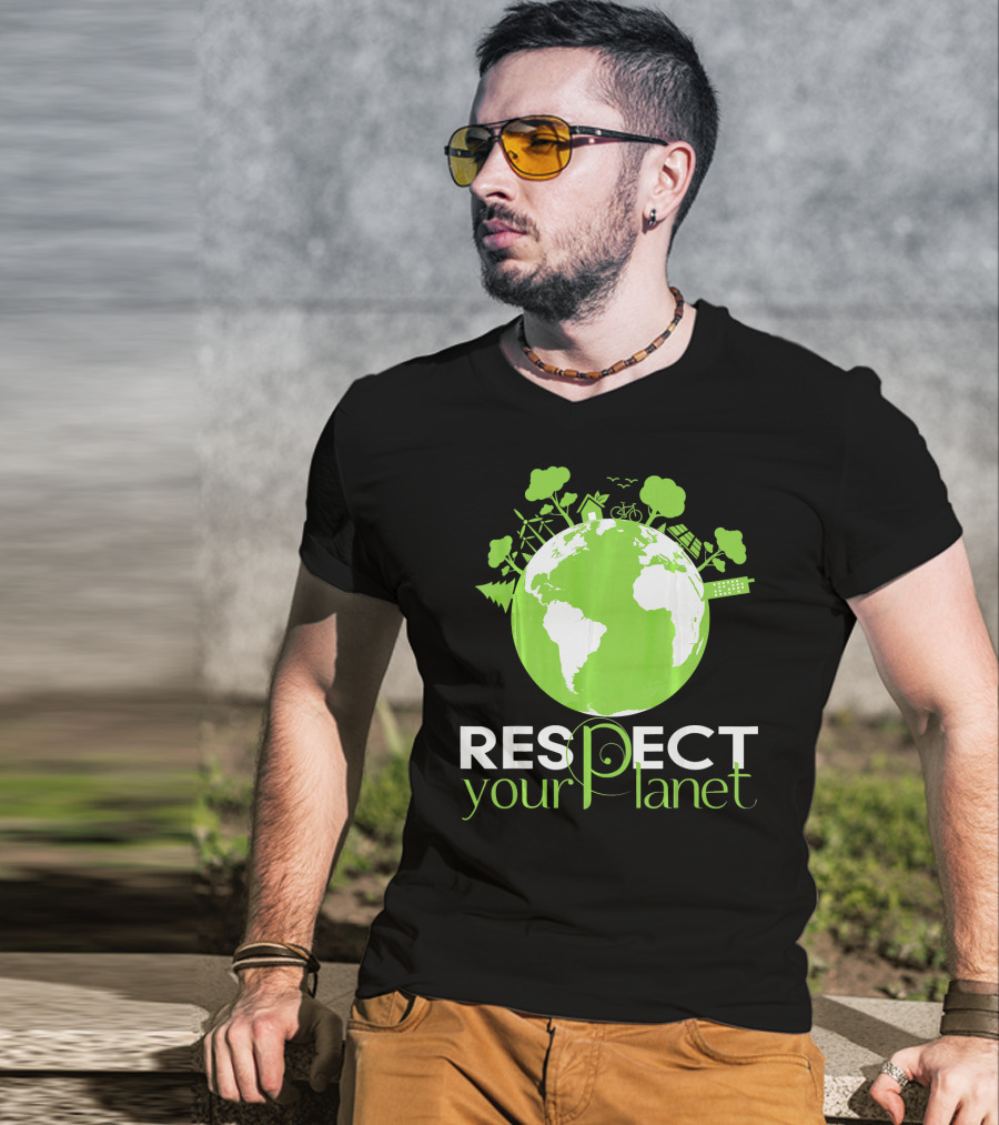 Respect Your Planet Earth Day Green Eco Symbols T-Shirt
