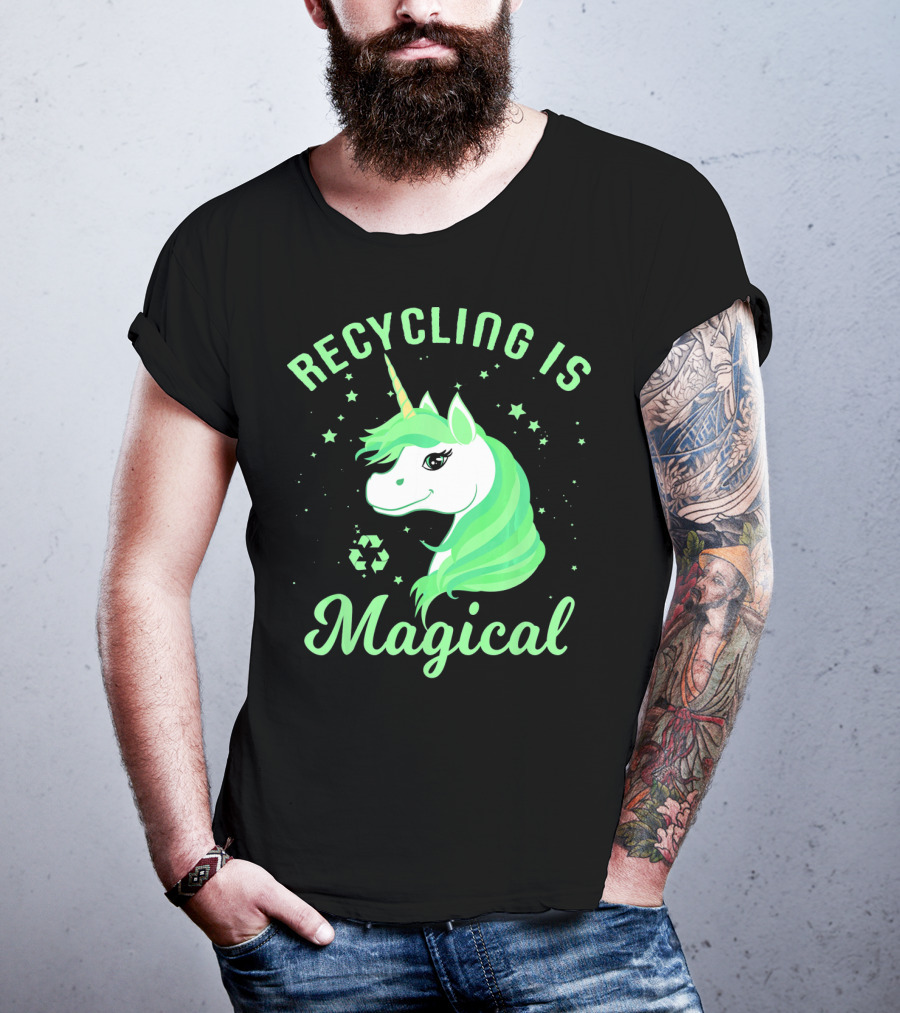 Recycling Is Magical Unicorn Earth Day Green T-Shirt
