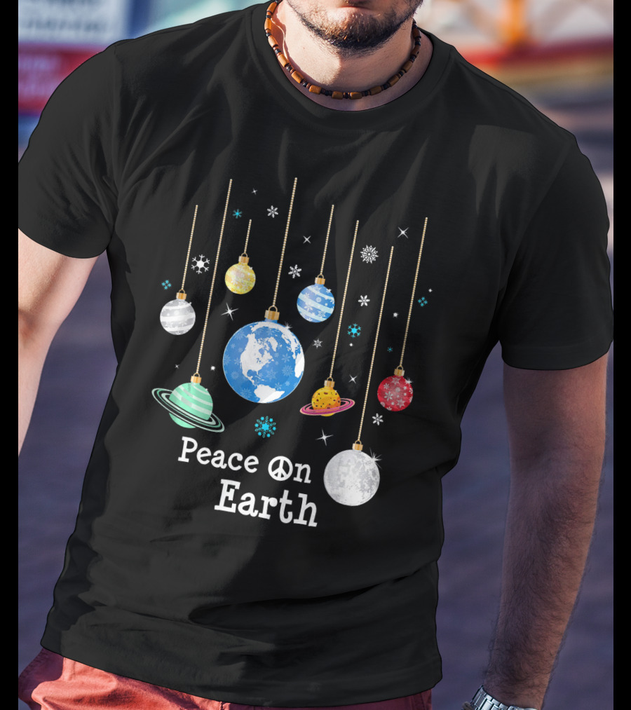 Peace On Earth Planets And Snowflakes Hanging Ornaments T-Shirt