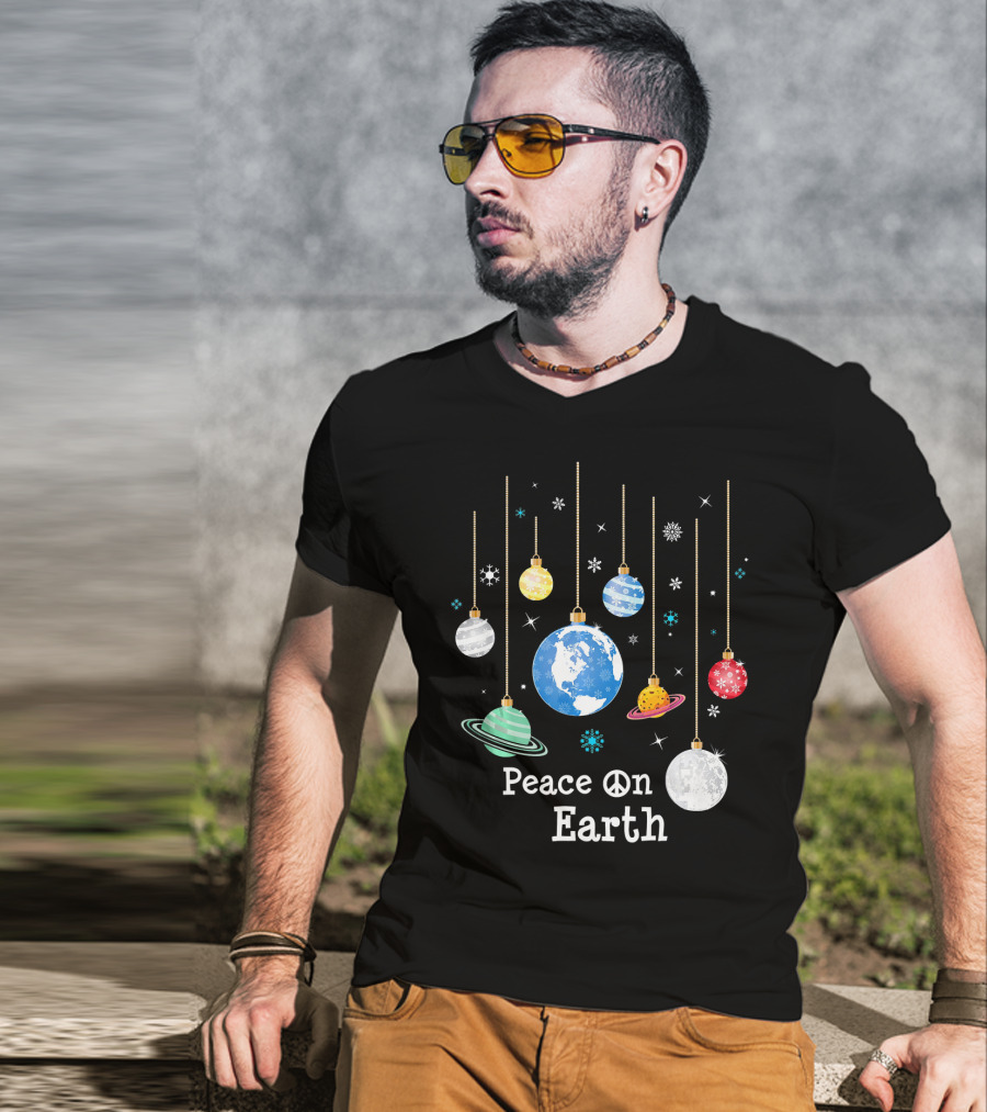 Peace On Earth Planets And Snowflakes Hanging Ornaments T-Shirt