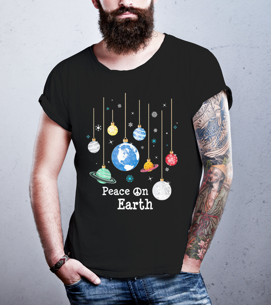 Peace On Earth Planets And Snowflakes Hanging Ornaments T-Shirt
