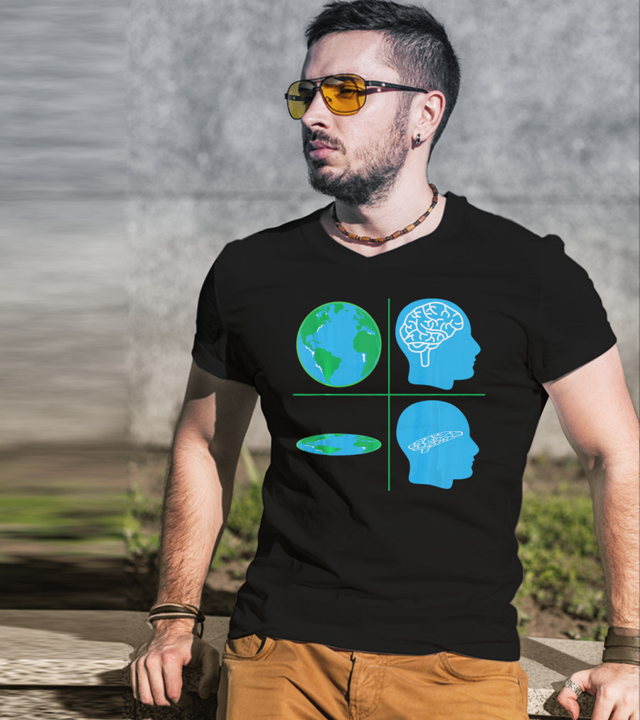 Flat Earth Society Flat Brain Memes Globes And Brain Flatheads T-Shirt
