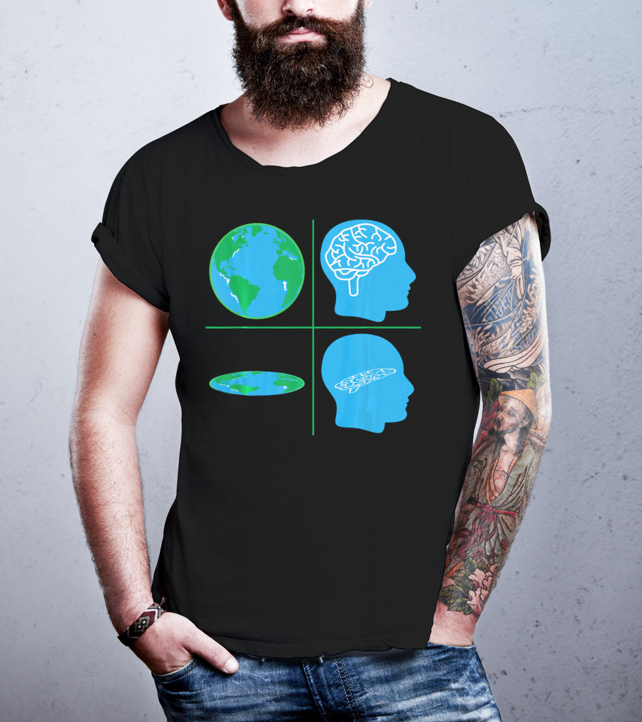 Flat Earth Society Flat Brain Memes Globes And Brain Flatheads T-Shirt