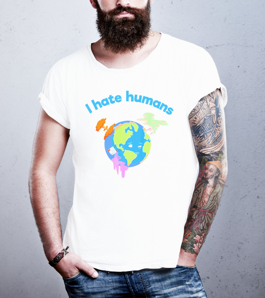 I Hate Humans Earth With Pollution Icons Earth Day Every Day T-Shirt