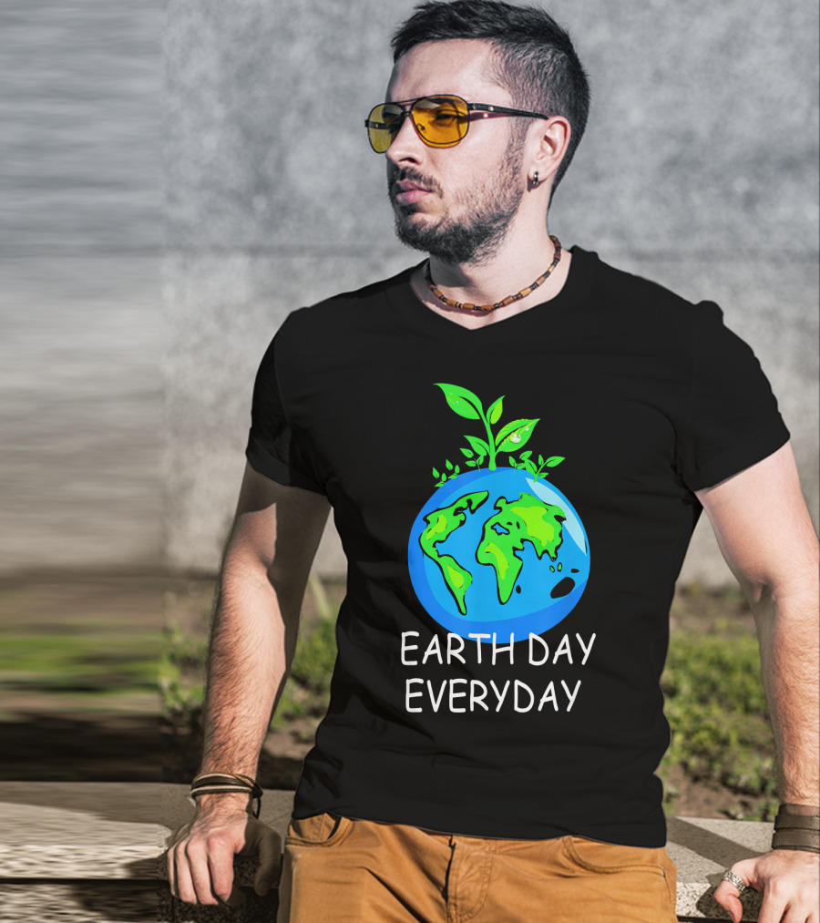 Earth Day Everyday Environmental Awareness Earth With Leaves T-Shirt