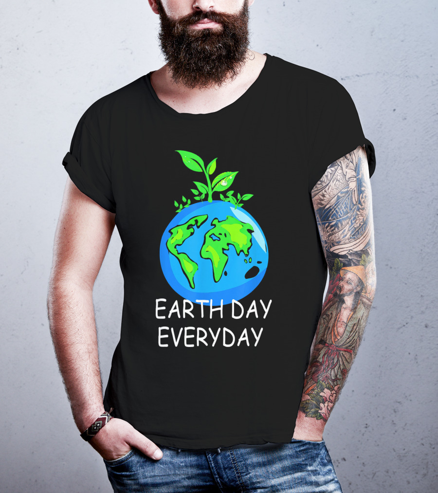 Earth Day Everyday Environmental Awareness Earth With Leaves T-Shirt